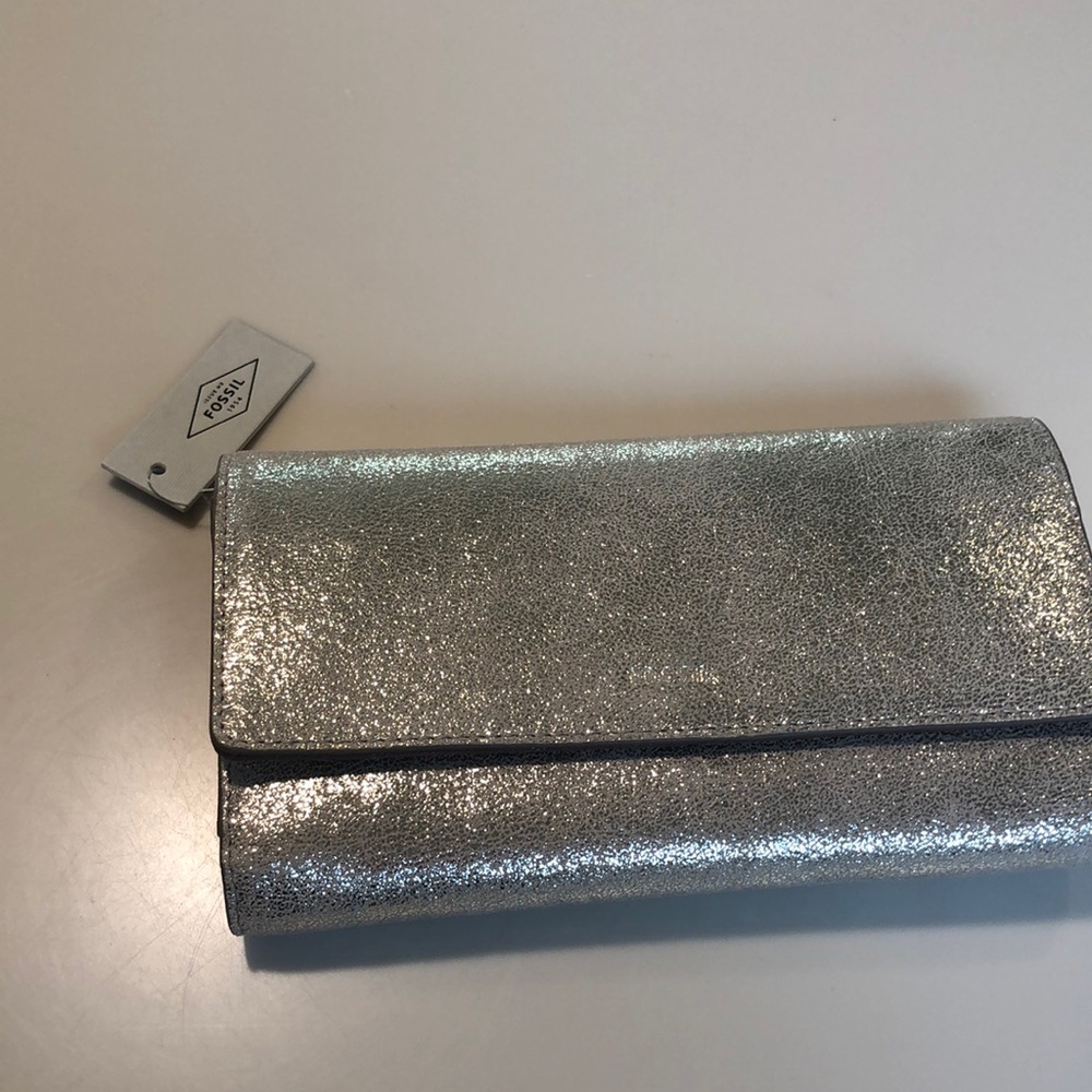 White gold wallet clutch.  Fossil. New